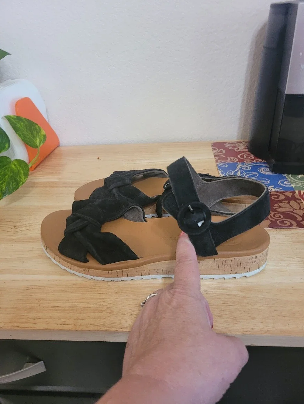 New Paul Green Black Suede Trento Ankle Strap Platform Sandals Size 8.5